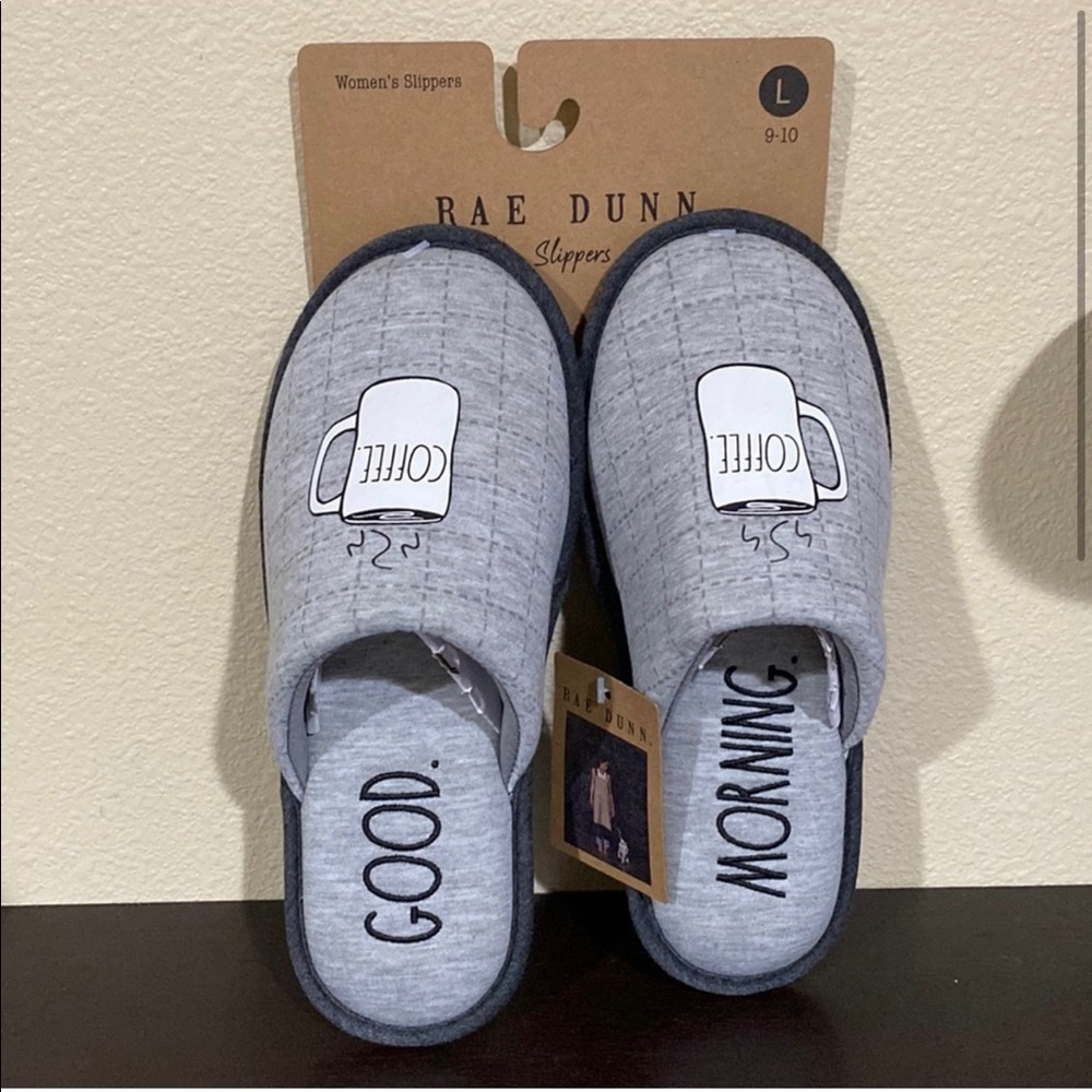 ISO Rae Dunn good morning coffee mug slippers size 9 as shown in picture.